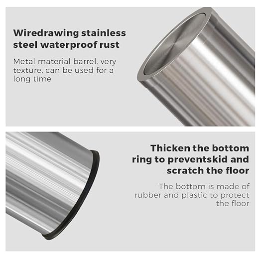 4.8GALStainless Steel Bathroom Trash Can with Lid Silver Trash Can with Flipping Lid Garbage cans for KitchenLiving RoomDental OfficeHotelGuest Room(4.7gal-Silver)