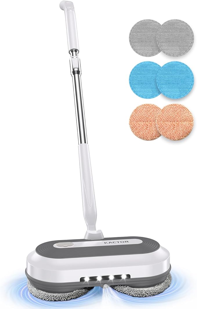 Cordless Electric Spin Mop Electric Floor Cleaner with Water Sprayer &amp LED Headlight 50mins Working Time 290ml Water Tank Adjustable Tube Self-Propelled Multi-Surfaces Floor Mop for Home Clea