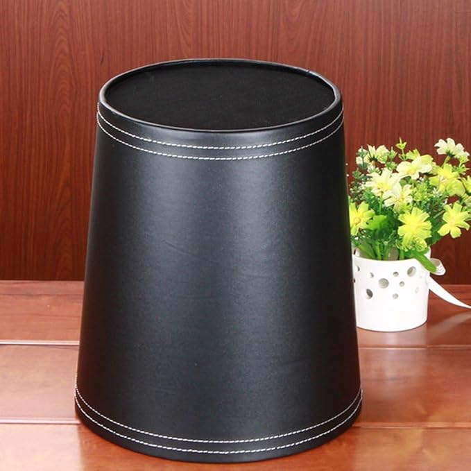 Pu Leather Trash Can for Bedroom Wastebasket for Office Small Bathroom Garbage Cans for Home Decorative Round Waste Basket Bin for Kitchen