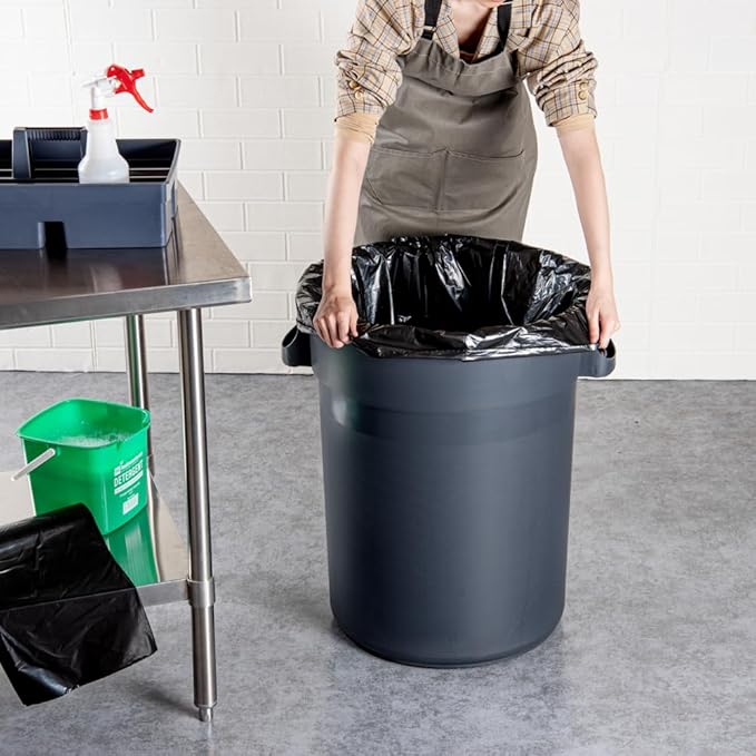 Restaurantware RW Clean 45 Gallon Trash Bags 100 Light-Duty Garbage Can Liners - Fits 40-45 Gallon Trash Cans Stretchable Black Plastic Bin Liners With Star Seal Bottom