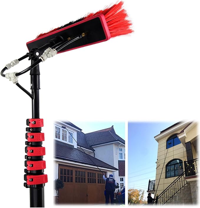 12 ft-36 ft Solar Panel Cleaning Pole Water Fed Telescopic Brush Kit Photovoltaic Panel Cleaner Tool Window Glass Cleaning Brush with Sprayer9M/30FT