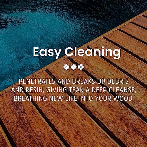 Teak Cleaner &amp Brightener Pre-Finish Wood Cleaner for Outdoor Furniture &amp Boat Teak Surfaces Deep-Cleaning Marine Restorer Water-Based Oil-Free Easy-to-Use 64 oz