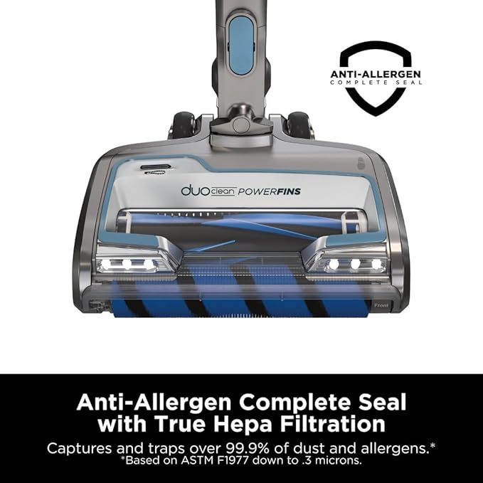 Shark IZ462H Vertex Ultra Lightweight Cordless Stick Vacuum with DuoClean PowerFins Crevice Pet Multi-Tool Anti-Allergen Brush Removable Handheld Flex 60 min Runtime Blue MultiFLEX