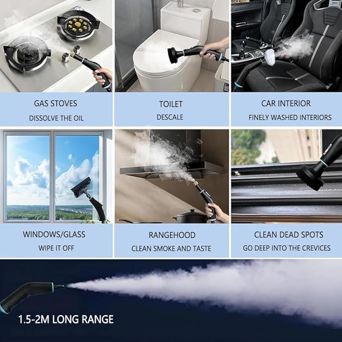 2500W Handheld Steam Cleaner 1250ML Portable Steam Cleaner 4Bar 6 Gears Adjustment 15S Preheatingfor Upholstery Bathroom Grout and Tiles Car Detailing White and Black