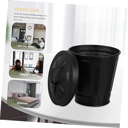 2sets Iron Garbage Can Metal Desktop Mini Wastebasket Farmhouse Style for Home Decor 2pcs*2