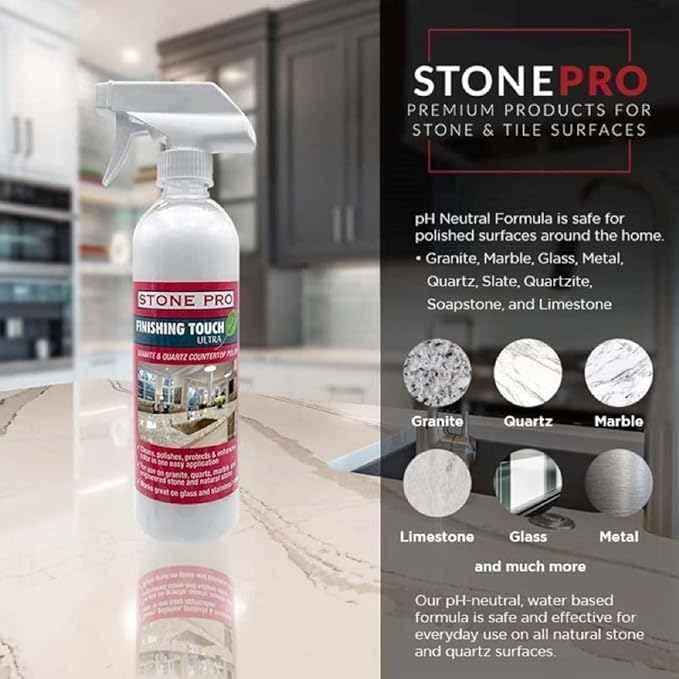 Stone Pro Marble and Granite Cleaning Kit – Premium Cleaning &amp Polishing Solution with Crystal Clean Finishing Touch &amp Cleanning Towels