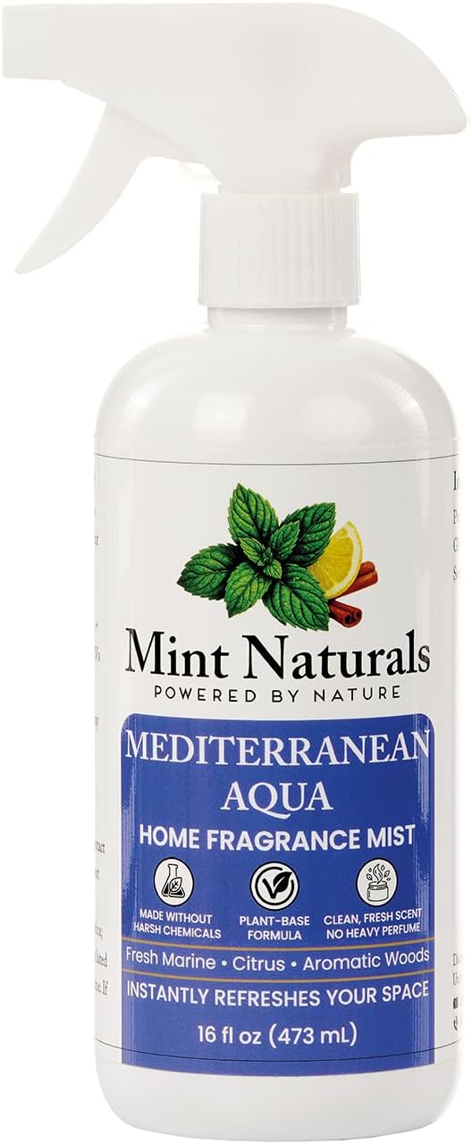 Natural Mediterranean Aqua Room Spray &amp Odor Eliminator – Fresh Marine Citrus Fragrance Mist That Helps Refresh Indoor Air 16 oz – Made in USA by Mint Naturals