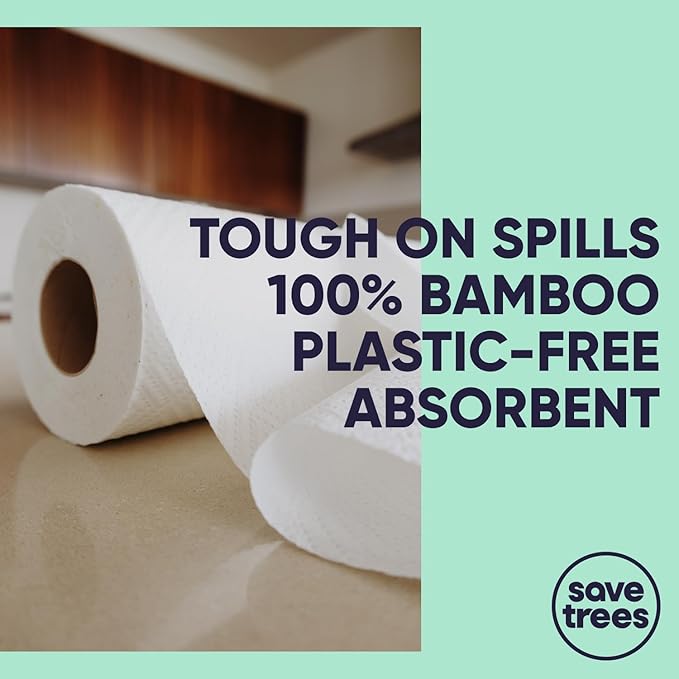 Save Trees Bamboo Paper Towels 12pk - 1800 Sheets Paper Towel Rolls Ultra Absorbent &amp Durable EcoTowels - FSC-Certified Vegan Bamboo Kitchen Rolls