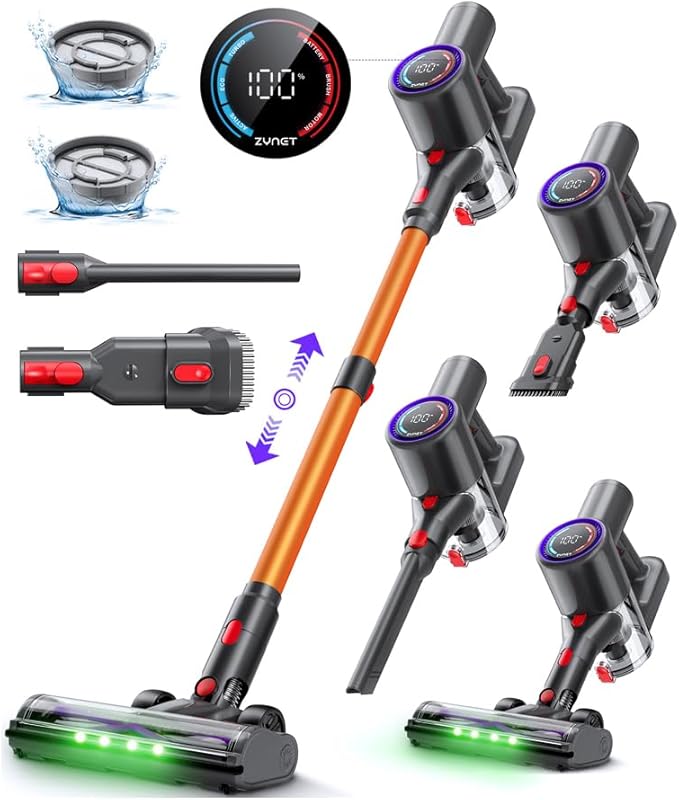 S8 Cordless Vacuum Cleaner 500W/45KPA/40Mins Lightweight Stick Vacuum for Home LED Display and Green Headlights 6-Stages Filtration Self-Standing Vacuum for Hard Floor Carpet and Pet Hair