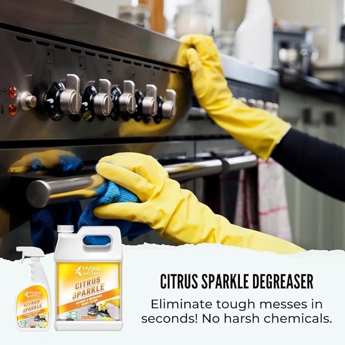 Hygea Natural Citrus Sparkle Chemical-Free Heavy Duty Degreaser &amp All Purpose Cleaner - Pure Citrus Extracts &amp Natural D-limonene - Removes Grease Dirt &amp Grime (3 Pack of 24 Ounce Spray)