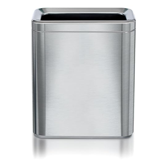 Clorox Slim Open Trash Can - 2.6 Gallon (10 Liter) Small Metal Waste Basket with Removable Bucket for Narrow Spaces - Stainless Steel Garbage Bin for Bathroom Bedroom or Office