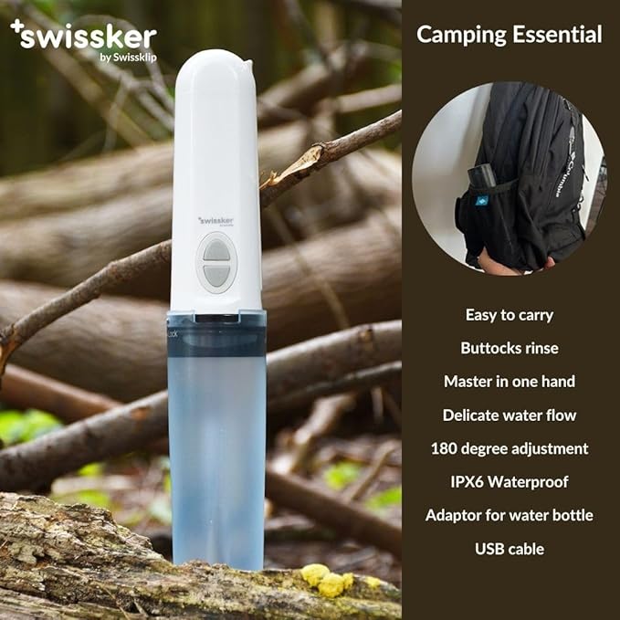 Swissker by Swissklip Portable Bidet Travel Sprayer – Rechargeable Electric Handheld Personal Hygiene Cleaner Compact USB Bidet with Adjustable Pressure for Home &amp Travel