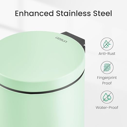 Cesun 1.2 Gallons Small Green Trash Can Bathroom Garbage Can with Lid and Foot Pedal Mini Round Wastebasket for Bathroom Bedroom Office 4.5 Liters / 1.2 Gallons Green
