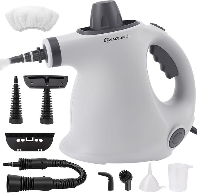 Handheld Steam Cleaner-1050W Pressurized Steamer with 9 Accessories Fast Heat-Up for Deep Cleaning of Tile Grout Upholstery Car Interior and Kitchen (1 set)