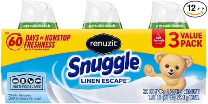 Renuzit Snuggle Solid Gel Air Freshener Linen Escape Scent 7 Oz 12 Count