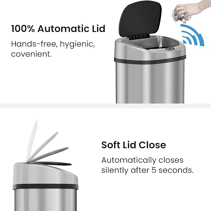 iTouchless 91 Liter / 24 Gallon Sensor 2.0 Kitchen Trash Can with Lid Commercial Grade Automatic Stainless Steel Touchless Recycle Bin AbsorbX Odor Filter for Home Office Restaurant Lobby Store