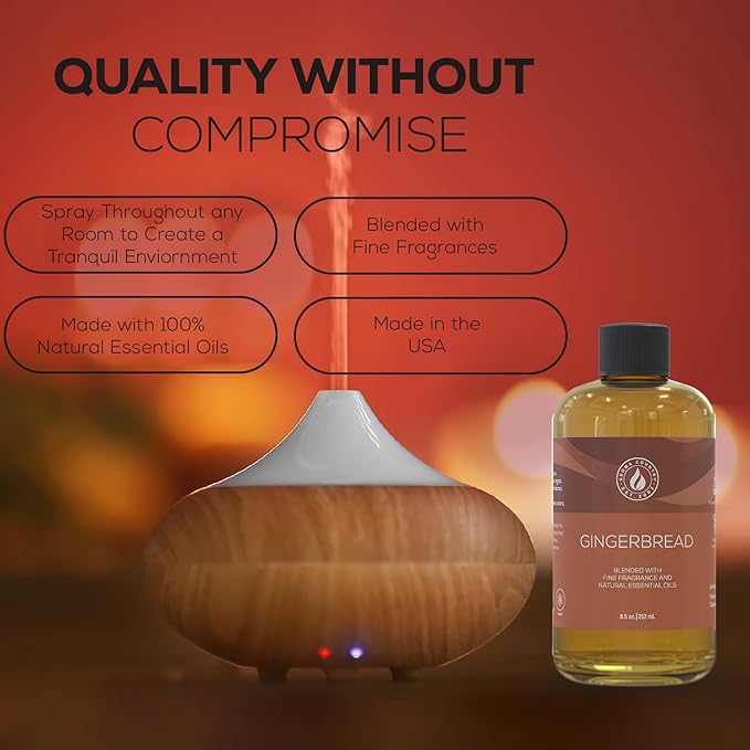 Aroma Country Gingerbread Diffuser Oil - Luxury Essential Oils for Diffuser Refill &amp Air Freshener Room Spray - Long-Lasting &amp Natural Home Fragrance Gingerbread Scented Oil (8.5 Fl. oz)