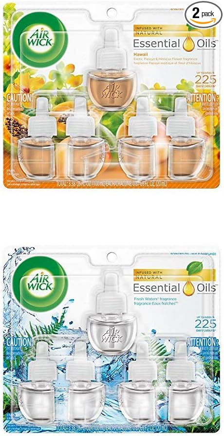 Air Wick Plug in Scented Oil 5 Refills Hawaii and Fresh Waters (5x0.67oz) Essential Oils Air Freshener