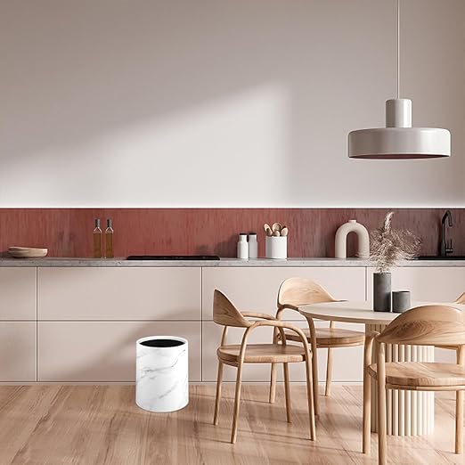 Marble Pattern Wastebasket Lidless Trash Can Opening Garbage Container for Bedroom Bathroom Kitchen Dormitory with Stable Structure and Modern Design