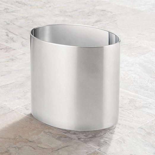 mDesign Stainless Steel Metal Oval Trash Can 7.9 Liter/2.09 Gallon Wastebasket Garbage Basket Bin for Bathroom Bedroom Kitchen Office Holds Waste and Recycle Mirri Collection Brushed/Chrome