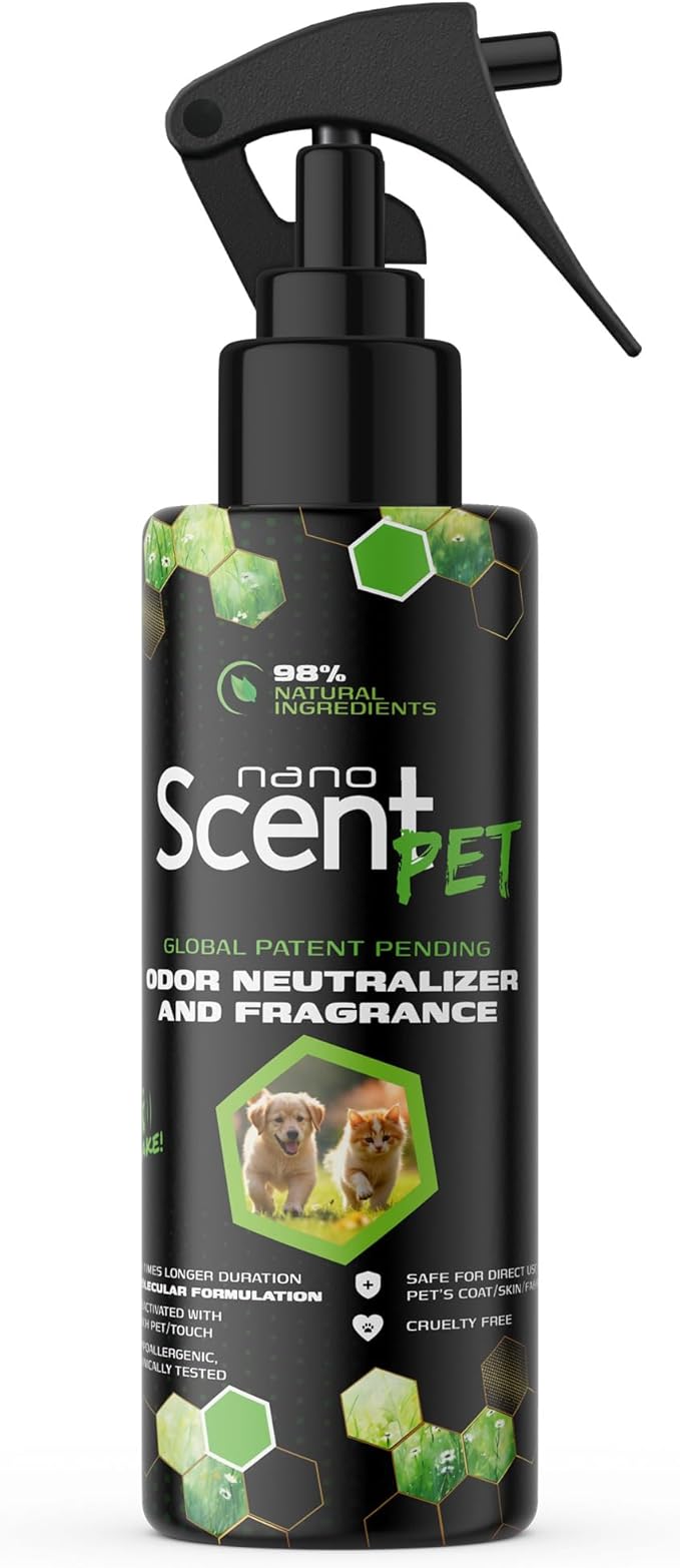 PET Odor Neutralizing Pet Freshening Spray Nano-Activated 98% Natural Alcohol-Free Grooming Spray for Dogs Cats &amp Fabrics Long-Lasting Touch-Release Fragrance - Spring Mist (200mL)