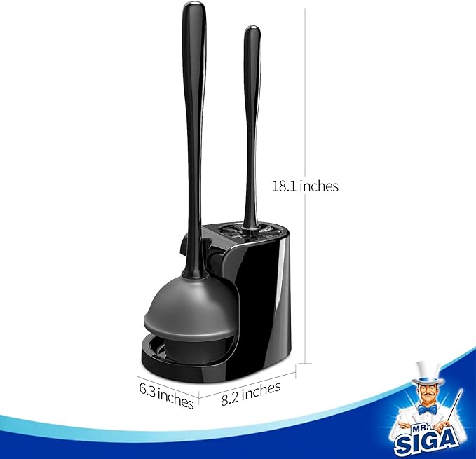 MR.SIGA Toilet Plunger and Bowl Brush Combo for Bathroom Cleaning Black 2 Sets