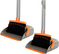 2-Pack Broom and Dustpan Set with Long Handle Heavy Dust Broom and Dustpan Combo for HomeKitchen Office Pet Hair(Gray Orange)