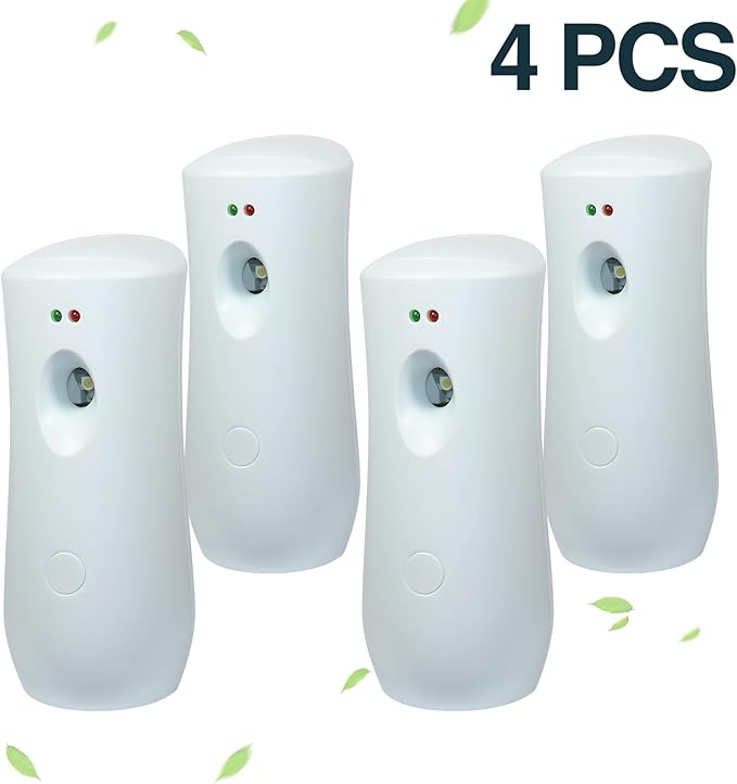 (4-Pack) Automatic Fragrance DispenserAutomatic Air Freshener Spray DispenserFree Standing or Wall Mounted for Home Indoor Bathrooms Offices Hotels and Commercial Places (White)