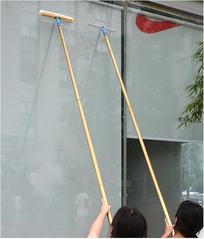 30 34 40 FT High Window Cleaning Rods Aluminum Alloy Glass Cleaner Tool/Dust Scraper Poles for Apartment Lobby Shopping Malls Extendable Windows Washing Kit with Scraper &amp