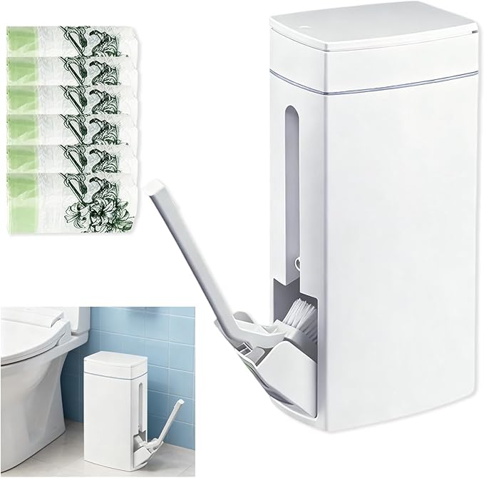 Bathroom Trash Can with ToiletSlim Bathroom Trash CanToilet Brush and Holder Set4.5 Liter / 1.2 Gallon Press Type Odor Proof rv Trash canfor Bathrooms RVs Small Spaces