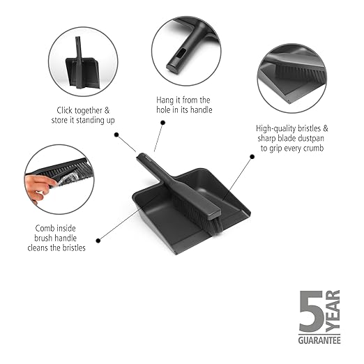 Brabantia Dustpan and Brush Set - Dark Gray | Dust Pan and Brush with Comb | Click-Together Storage | Effective Sweep Up | Space-Saving Cleaning Tool | Hand Brush &amp Pan | 13 x 3.5 x 9.4 in