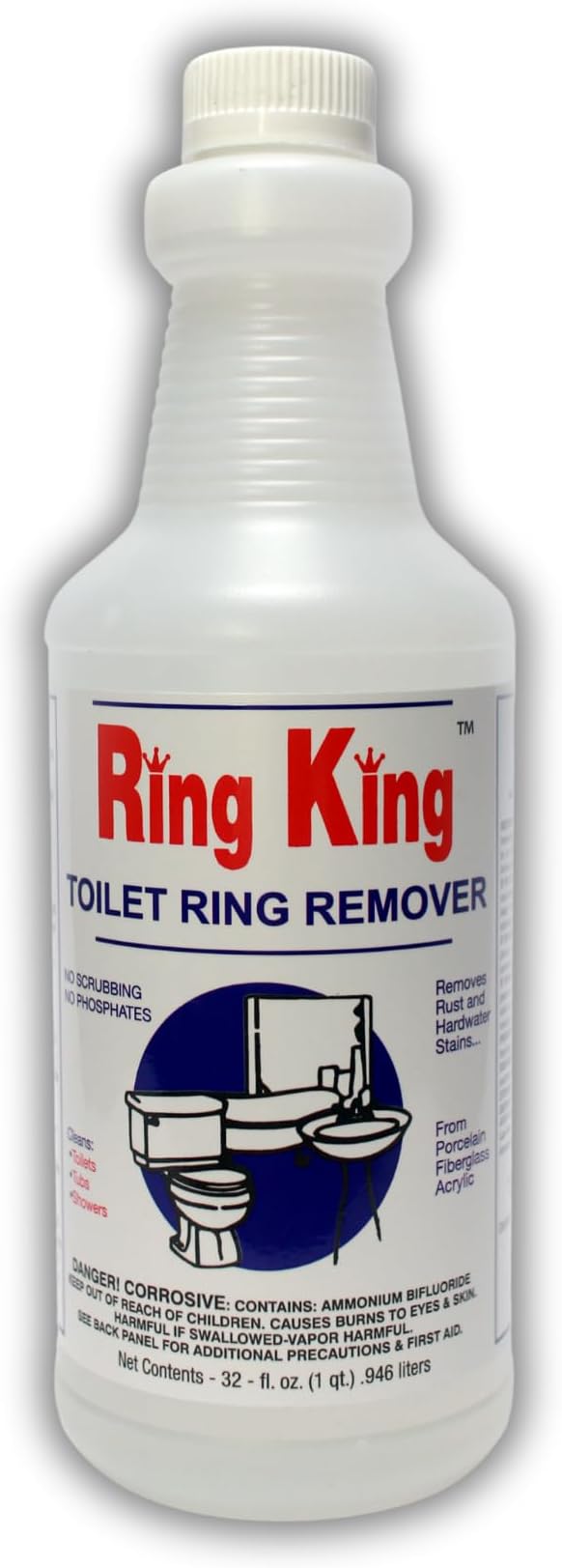 Ring King Toilet Ring Remover Bundle of Ring King Toilet Bowl Cleaners Liquid 32oz + Ring King Toilet Bowl Mop for Deep Clean Pack of 2 Long Plastic Handled Swab Silicone Toilet Brush and Holder Set