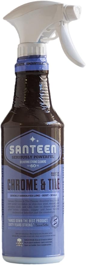 Santeen Chrome &amp Tile Cleaner | 6-pack of 22oz Trigger Spray Bottles | Dissolves Lime Rust &amp Hard Water Corrosion Stainless Steel Enamel Porcelain Sinks Tubs Shower Stalls Glass Chrome Copper
