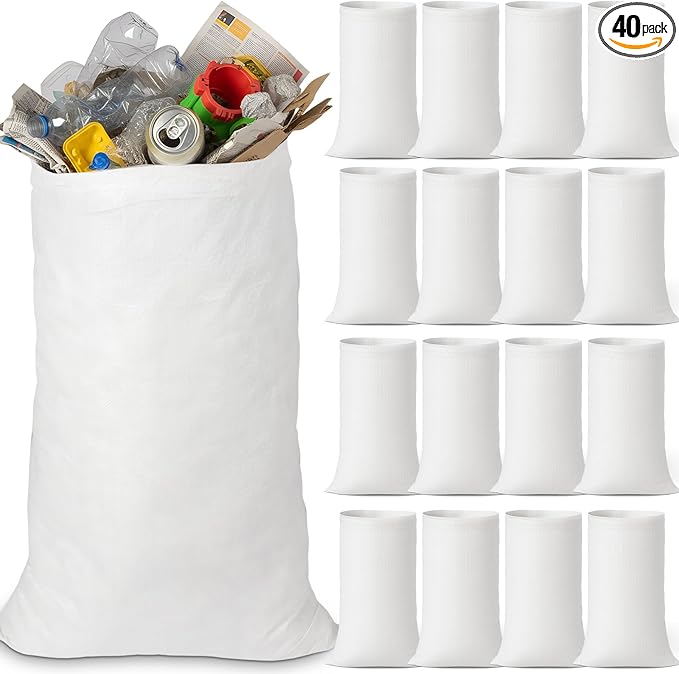 Windyun 40 Pieces Heavy Duty Contractor Bags Bulk 40 Gallon Woven Polypropylene Contractor Garbage Bags White Polypropylene Trash Bag for Construction Demolition Home Renovation Supplies