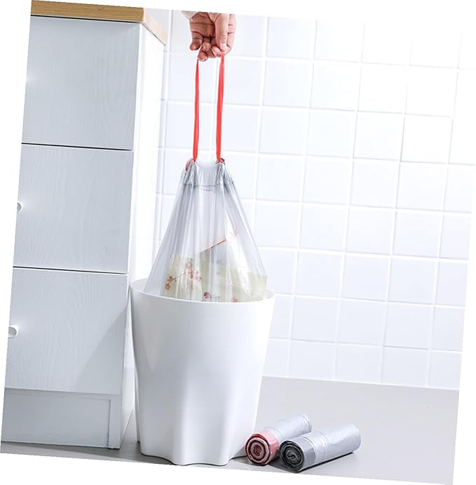 Portable Drawstring Trash Bags 90pcs Disposable Rubbish Bags with Handles Gray and White for Kitchen and Household Waste Disposal Random Color