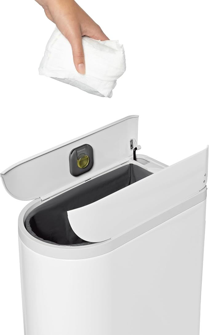 simplehuman Diaper Can with Odorsorb System (Odorsorb Pods and Odorsorb Liners) 18 Liter/ 4.8 Gallon White Stainless Steel