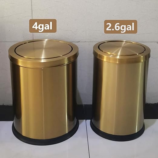Brushed Gold Bathroom Trash Can with Swing Lid 4 GallonStainess Steel Garbage Can Trash Bin Wastebaskets for KitchenOfficeBedroomLiving Room(Gold 4 Gallon)