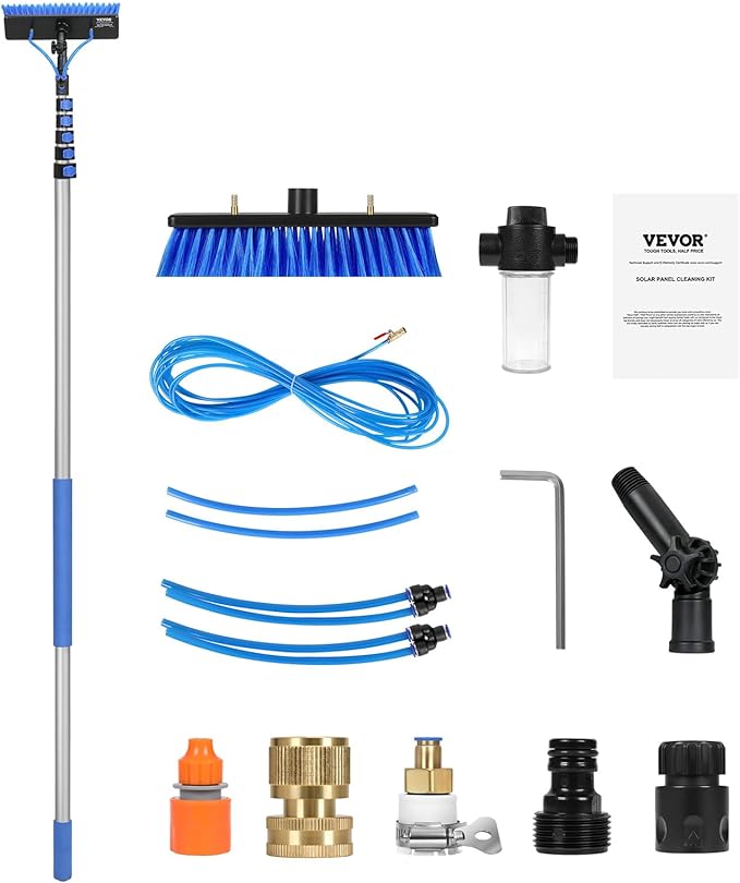 VEVOR Water Fed Pole Kit 36FT Solar Panel Cleaning Pole with Extendable Handle 180° Rotatable Brush Head &amp 65.6FT Hose Household &amp Outdoor Window Cleaner Tool for Caravan Solar Panel Deck