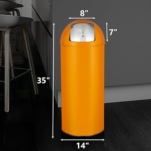 65L/17 Gallon Heavy Duty Stainless Steel Tall Commercial Trash Can Push Lid Kitchen Waste Bin for Indoor and Outdoor Durable Garbage Bin for Home Office Restaurant