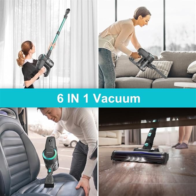 N300 Cordless Vacuum Cleaner 20Kpa Suction Lightweight Stick Vacuum for Carpet and Hard Floor with Attachments
