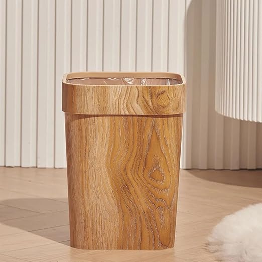 LUOZZY Wood Grain Trash Can Wastebasket Garbage Container Waste Bin for Bathrooms Powder Rooms Kitchen Home Offices - 12L