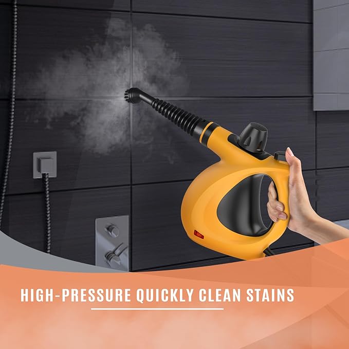 Pressurized Handheld Multi-Surface Natural Steam Cleaner with 12 pcs Accessories Multi-Purpose Steamer for Home Use Steamer for Cleaning Floor Upholstery Grout and Car (Orange)