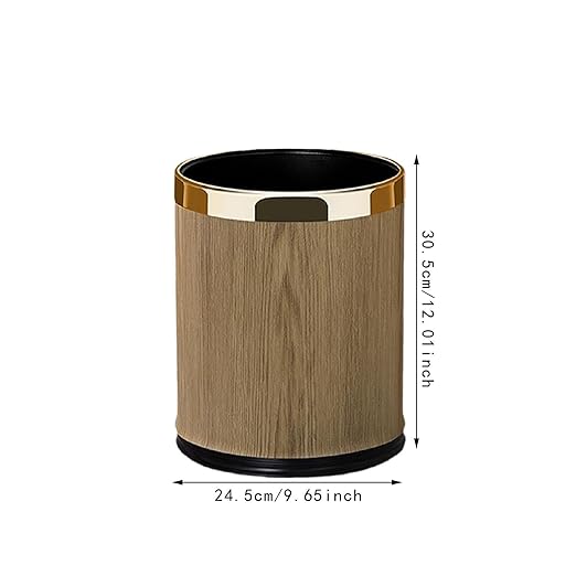 Yajuyi Trash Can Waste Basket Decorative PU Leather Garbage Can Wastebasket for Household Office Laundry Room Under Desk Hotel 14L Round Gold