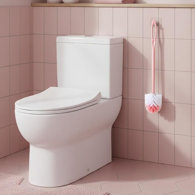 12 Pcs Extra Long Handled Toilet Brush for Bathroom 17.3 Inch Pink Toilet Brush Bulk with Hook Hole Household Cleaning Supplies Space Saving for Storage Deep Cleaning Nylon Bristles