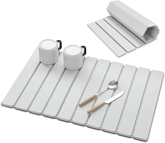 Stone Drying Mat for Kitchen Counter White 24×16 Collapsible Fast Drying Dish Mats Diatomaceous Earth Water Absorbing Mat for Dishes Bottles Cups