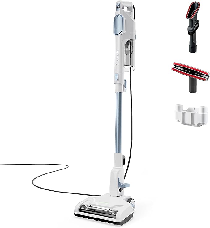 Kenmore CS2015 200 Series Corded Stick Vacuum Detachable Hand Vac with 2-Motor Powerful Suction Hair Eliminator Nozzle LED Headlight &amp Swivel Steering for Carpets Bare Floors and Couches