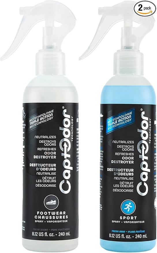 Captodor Sports &amp Footwear Freshening Spray - 2 x 8.12oz (240 ml) Travel Bottles - Mist for Shoes Apparel &amp Equipment
