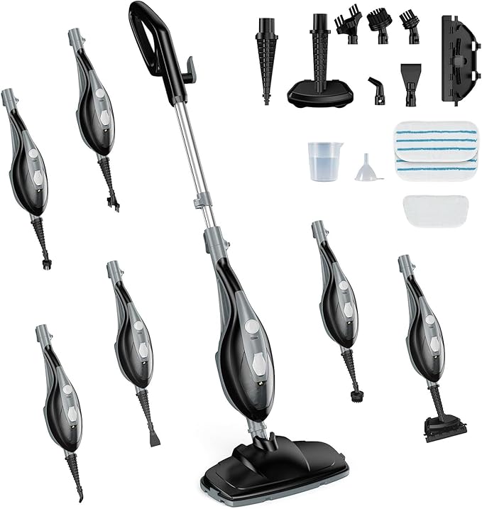 Simple Deluxe 10-in-1 Steam Mop 1550W Detachable Handheld Steam Cleaner with 16FT Cord &amp 2 Pads Multi-Surface Floor Steamer for Hardwood Tile Carpet Windows Grey