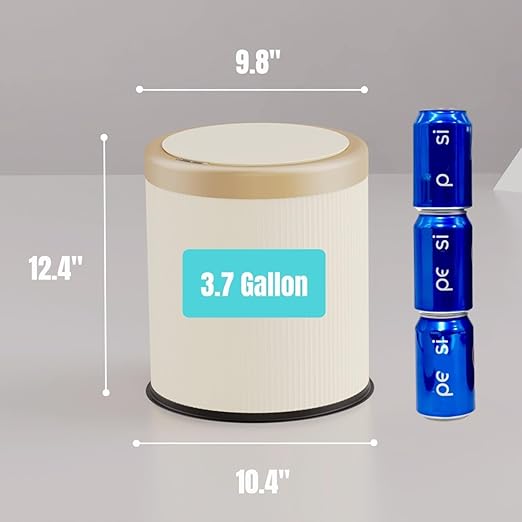 URALFA 3.7 Gallon Motion Sensor Bathroom Trash Can with LidAutomatic Waterproof Touchless Garbage Can Smart Plastic Trash Bins Suitable for Toilet Office Bedroom Kitchen (Cream White)