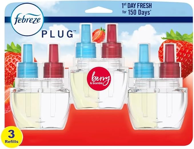 Febreze Plug with Fade Defy Technology Air Freshener - New Limited Edition - (3) of 0.87 fl oz Refills (Berry and Bramble)
